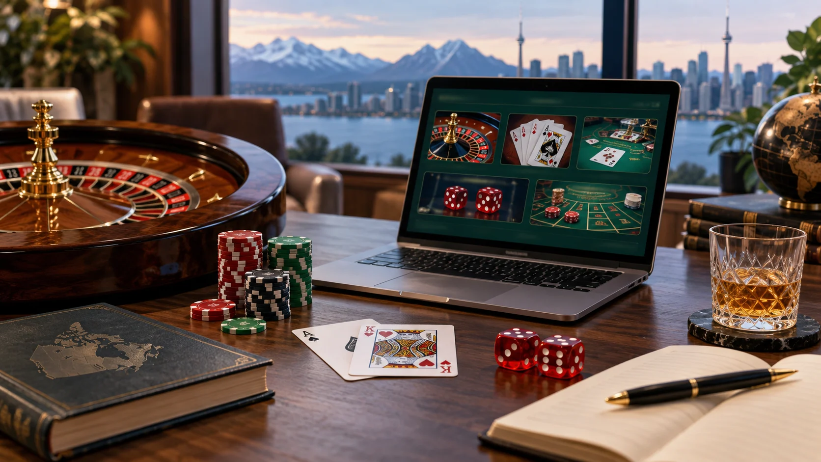 Canadian player exploring casino games and table options in a calm editorial scene
