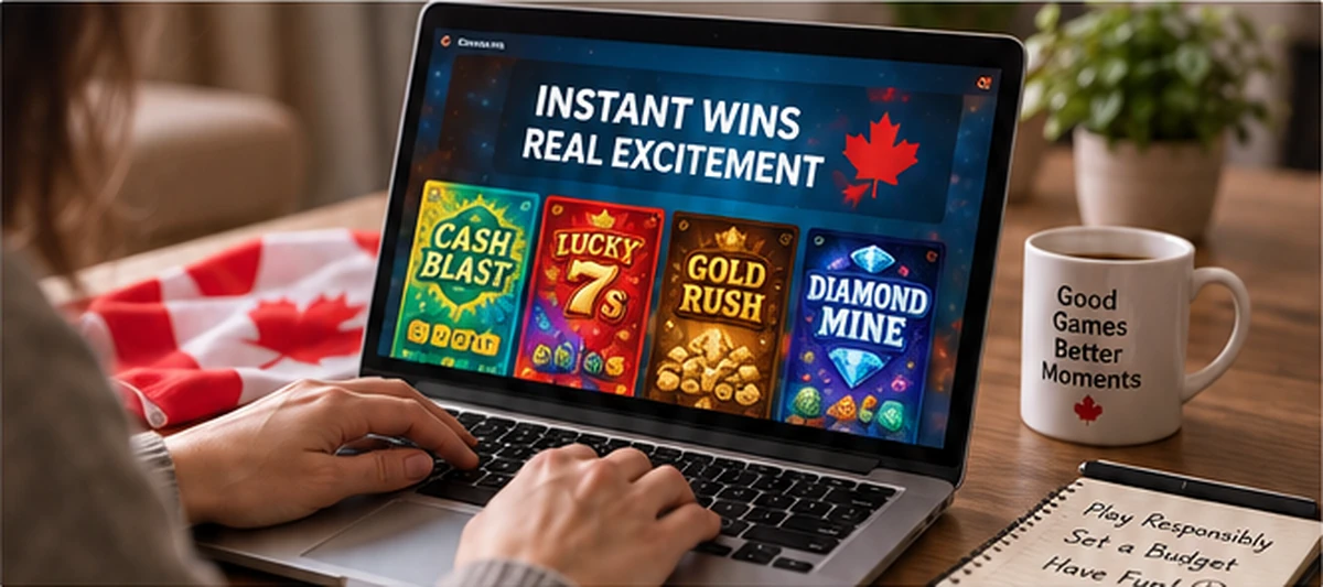 Canadian player viewing generic online instant scratch-style games on a laptop